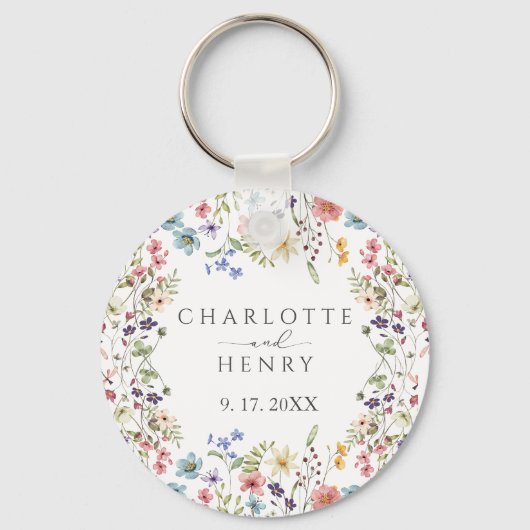 Elegant Eenvoudige Bloemen Wildbloemen Bruiloft Sleutelhanger (Achterkant)