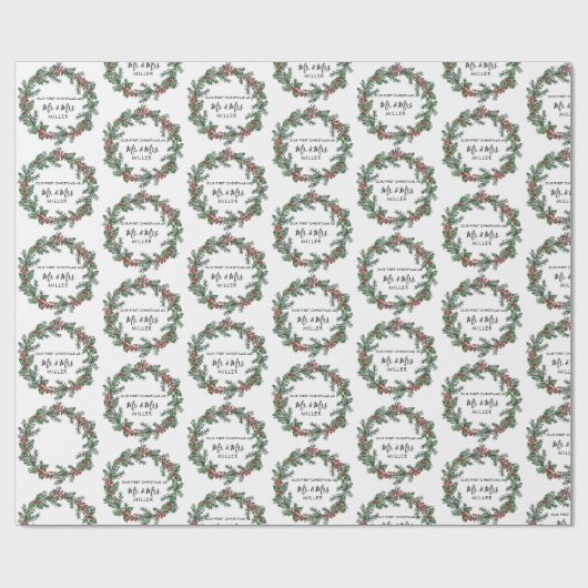 Elegant Eerste Kerstmis als Mr. & Mrs. Cadeaupapier (Vlak)
