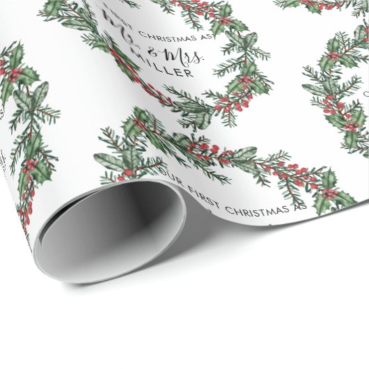 Elegant Eerste Kerstmis als Mr. & Mrs. Cadeaupapier (Rol Hoek)