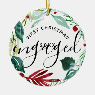 Elegant Eerste Kerstmis Gegaand Greenery Wreath Keramisch Ornament