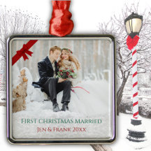 Elegant Eerste Kerstmis Getrouwd Foto Ornament