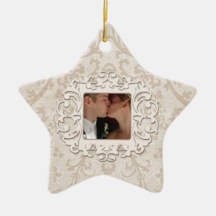 Elegant Eerste Kerstmis Samen Personaliseren Foto Keramisch Ornament