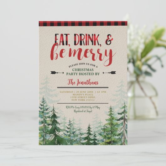 Elegant Eet, Drink en Wees Vrolijk Kerstfeest Kaart (Staand voorkant)