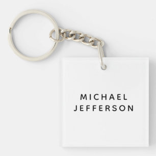 Elegant Effen Zwart Wit Gepersonaliseerd Aangepast Sleutelhanger