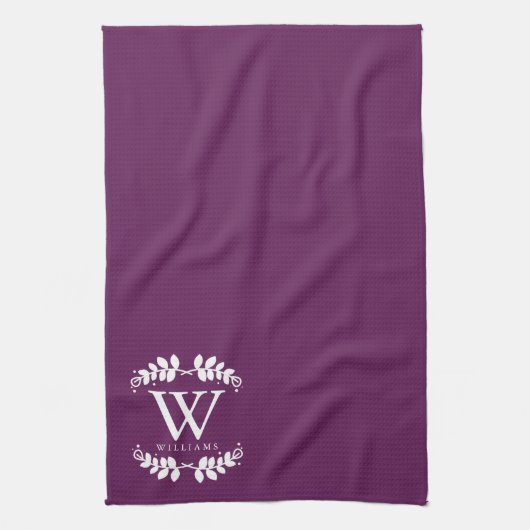 Elegant Eggplant Paars Monogram Theedoek (Verticaal)