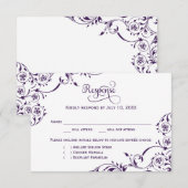 Elegant Eggplant Paarse Scrolls Wedding RSVP Kaartje (Voorkant / Achterkant)