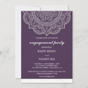 Elegant Eggplant Paisley Indian Engagement Party Kaart