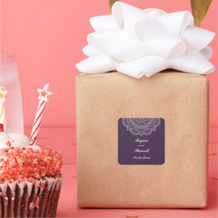 Elegant Eggplant White Indian Paisley Wedding Vierkante Sticker