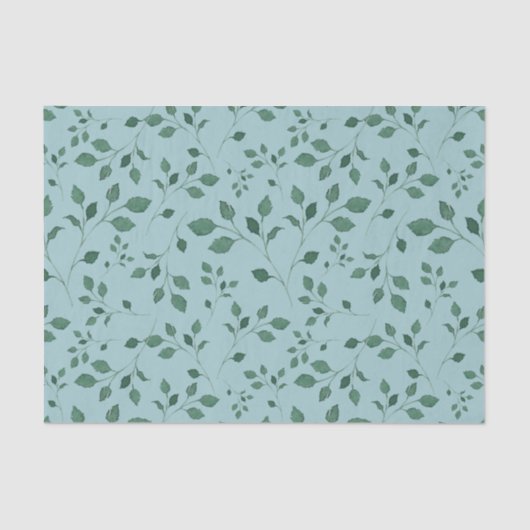 Elegant Eggshell Blue Waterverf Foliage Patroon Tissuepapier (Voorkant)