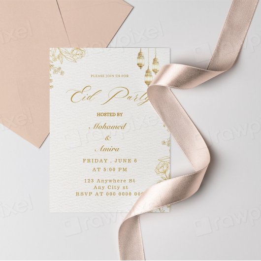 élégant eid moubarak invitation Floral Beige musul