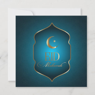 Elegant Eid Mubarak Crescent Star Gold Lijst Blauw Feestdagenkaart