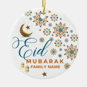 Elegant Eid Mubarak Kalligrafie Maan Sterren Vakan Keramisch Ornament