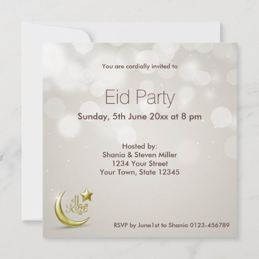 Elegant Eid Mubarak Lune Étoile Or - Invitation (Dos)
