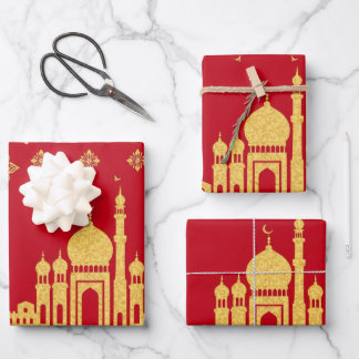 Elegant Eid Wrapping Papier – Rood en Goud Inpakpapier Vel