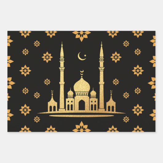 Elegant Eid Wrapping Papier – Zwart en Goud Inpakpapier Vel (Voorkant)