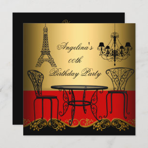 Elegant Eiffel Tower Red Gold Paris geboortedag Kaart