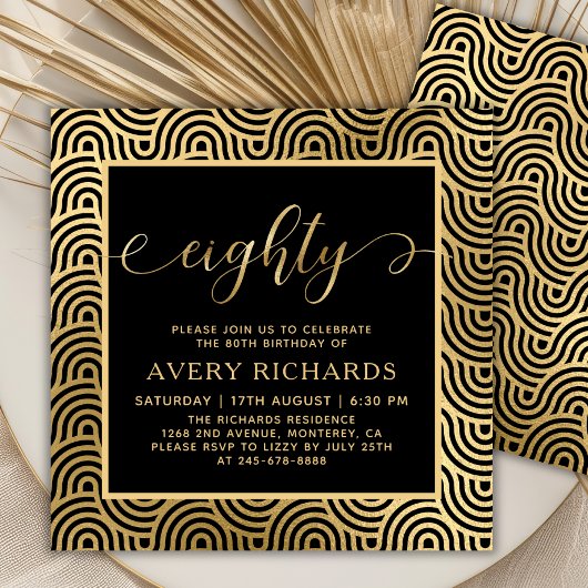 Elegant Eighty Script Zwart en Goud 80ste Verjaard Kaart