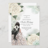 Élégant Elegant Blanc Or Quinceañera invitation (Devant / Derrière)