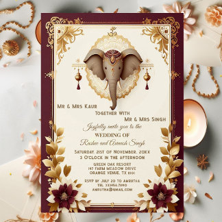 Elegant Elephant Auspicious Ganesha Floral Indian Kaart