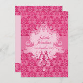 Elégant éléphant damassé faire-part de mariage ros (Devant / Derrière)