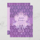 Elégant éléphant damassé violet faire-part de mari (Devant / Derrière)