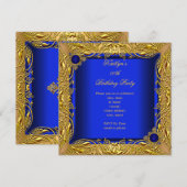 Elegant Elite Birthday Royal Blue Gold Kaart (Voorkant / Achterkant)
