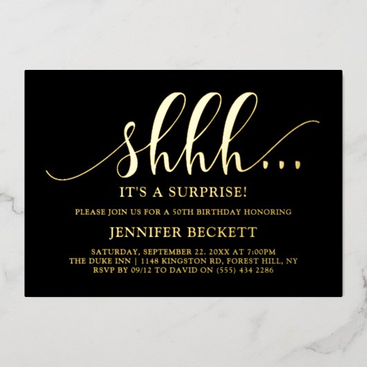 Elegant Elke leeftijd verrassende verjaardag Echte Folie Uitnodiging (Voorkant)