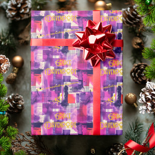 Élégant emballage cadeau Abstrait violet et rose