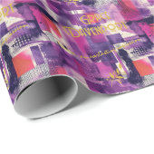 Élégant emballage cadeau Abstrait violet et rose (Coin rond)