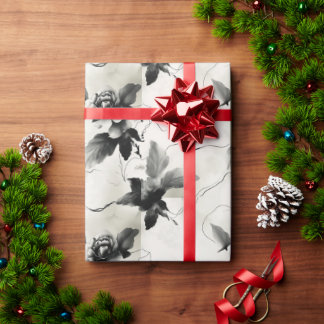 Elégant emballage cadeau floral noir et blanc