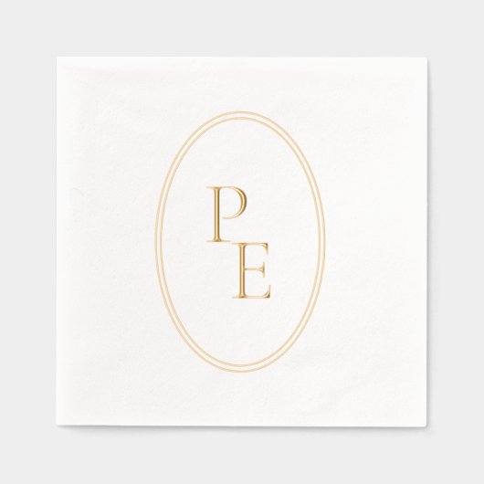 Elegant Embleem Dubbel Ovaal Luxe Modern Monogram Folie Servetten (Voorkant)