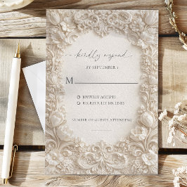 Elegant Embossed Floral Wedding Response Cards Kaart