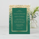 Elegant Emerald and Gold Confetti Wedding Kaart (Staand voorkant)