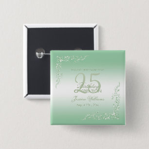 Elegant Emerald Decoration 25th Birthday Vierkante Button 5,1 Cm