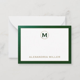 Elegant Emerald Gold Monogram Notitiekaartje