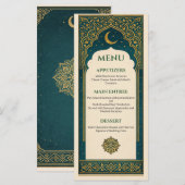 Elegant Emerald & Gold Ornate Arch Wedding Menu (Devant / Derrière)