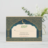 Elegant Emerald & Gold Ornate Arch Wedding RSVP (Staand voorkant)