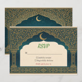 Elegant Emerald & Gold Ornate Arch Wedding RSVP (Voorkant / Achterkant)