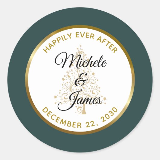 Elegant Emerald Gold Winter Holiday Weddenschap Ronde Sticker (Voorkant)