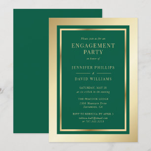 Elegant Emerald Green and Gold Engagement Party Kaart