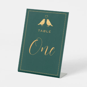 Elegant Emerald Green and Gold Table Number Reclamebord Met Voetstuk