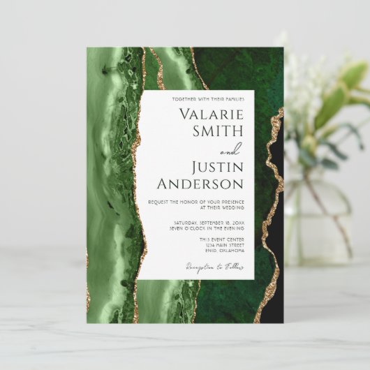 Elegant emerald green Budget Weddenschap All in On Kaart (Staand voorkant)