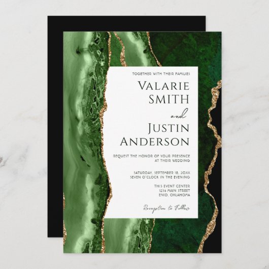 Elegant emerald green Budget Weddenschap All in On Kaart (Voorkant / Achterkant)