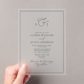Elegant Emerald Green Calligraphy Monogram Wedding Acryl Uitnodigingen (Insitu (Draagbaar))