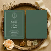 Elegant Emerald Green Crest Wedding Kaart