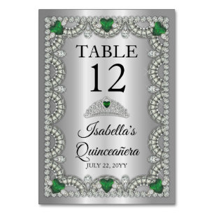 Elegant Emerald Green   Diamond Crown Quinceañera Kaart