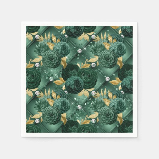Elegant Emerald Green en Gold Floral Wedding Servet (Voorkant)