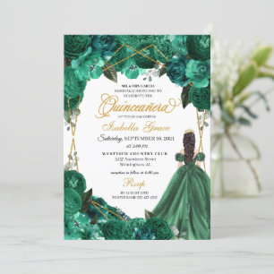 Elegant Emerald Green Floral Quinceanera Kaart