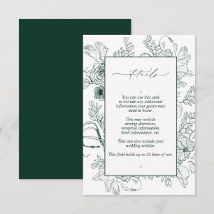 Elegant Emerald Green Floral Wedding Details Informatiekaartje