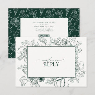 Elegant Emerald Green Floral Wedding QR Code RSVP Kaartje
